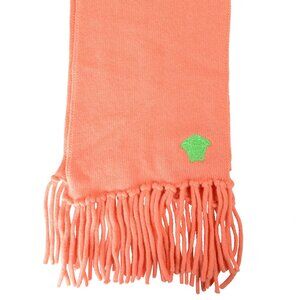 Versace Unisex Knitted Pink Cashmere Wool Logo Print Scarf